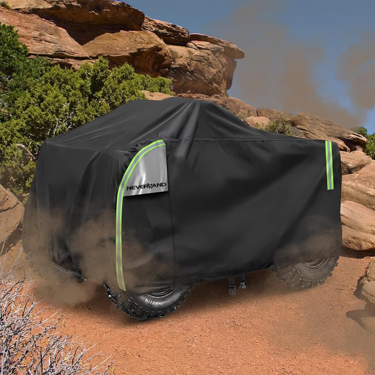 NEVERLAND XXXL Quad ATV Cover - Quad Vehicle Protection Cover 256*110*120cm Phosphorescent Dirt Repellent Winterproof Dustproof Rain UV Protection Black & Silver