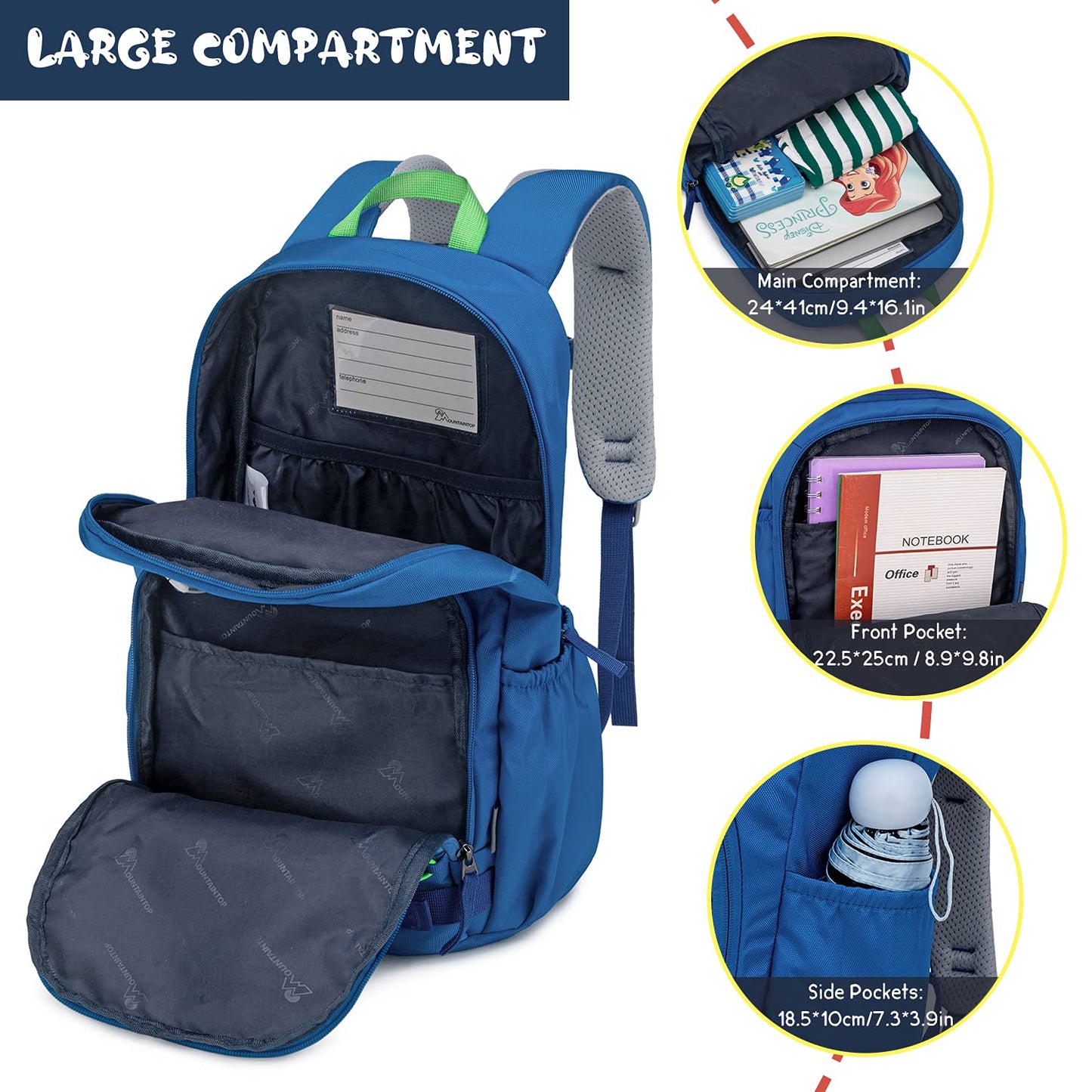 Mountaintop kids backpack for girls and boys, school backpack for school hiking, 15L, 25 x 14 x 41 cm.
