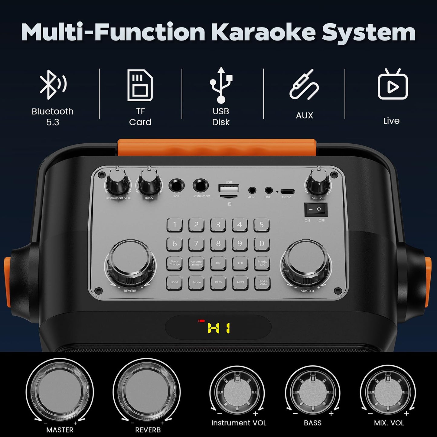 JYX Karaoke with 2 microphones, Bluetooth karaoke speaker, and DJ lights for adults and kids. PA system with microphone, karaoke, portable, for home and outdoor parties.
