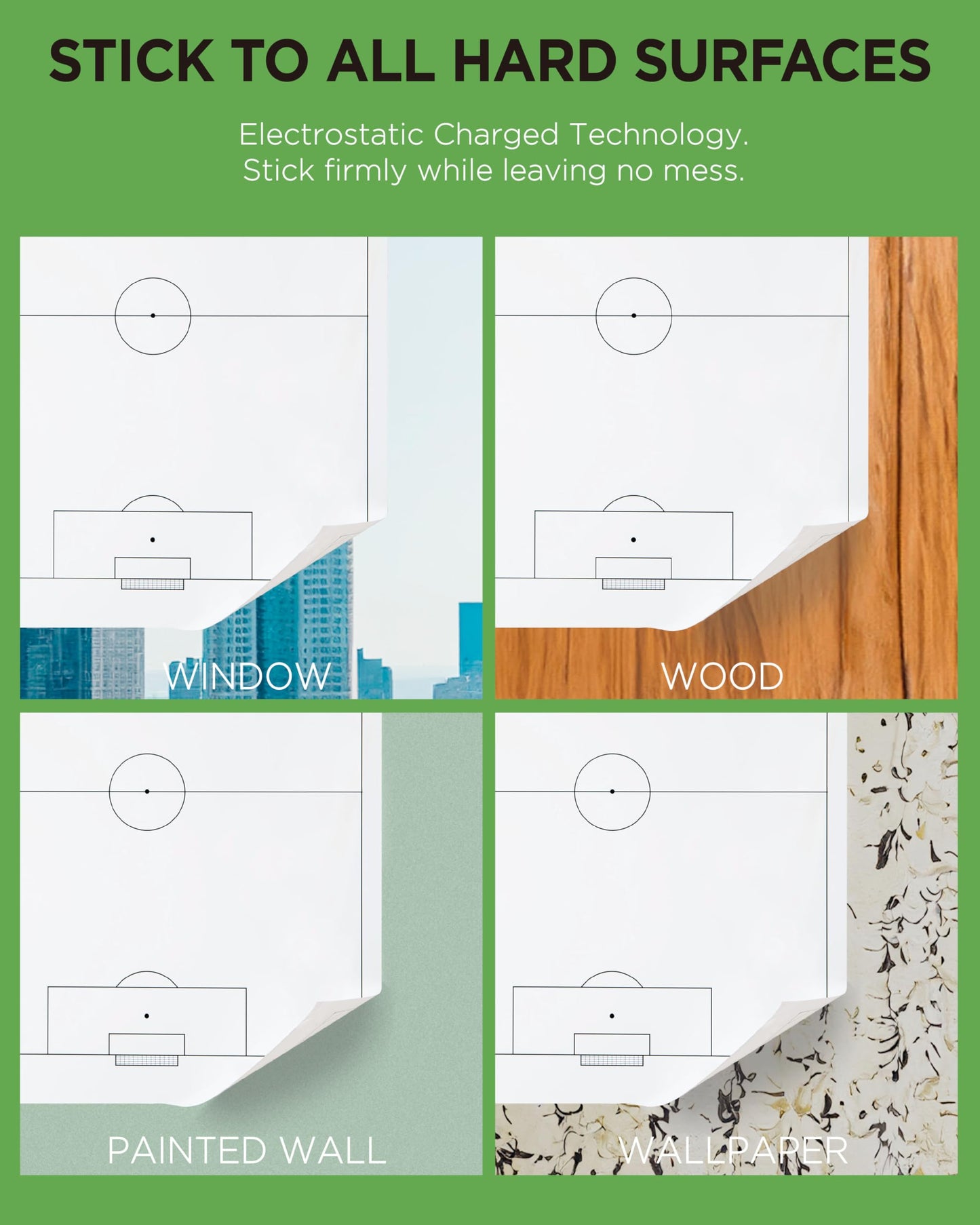 EASYCLING® Magic Football Tactical Board - Self-adhesive static football tactics sheets with 25 sheets & 2 board markers included. Erasable and rewritable, suitable for all smooth surfaces, 80cmx60cm.