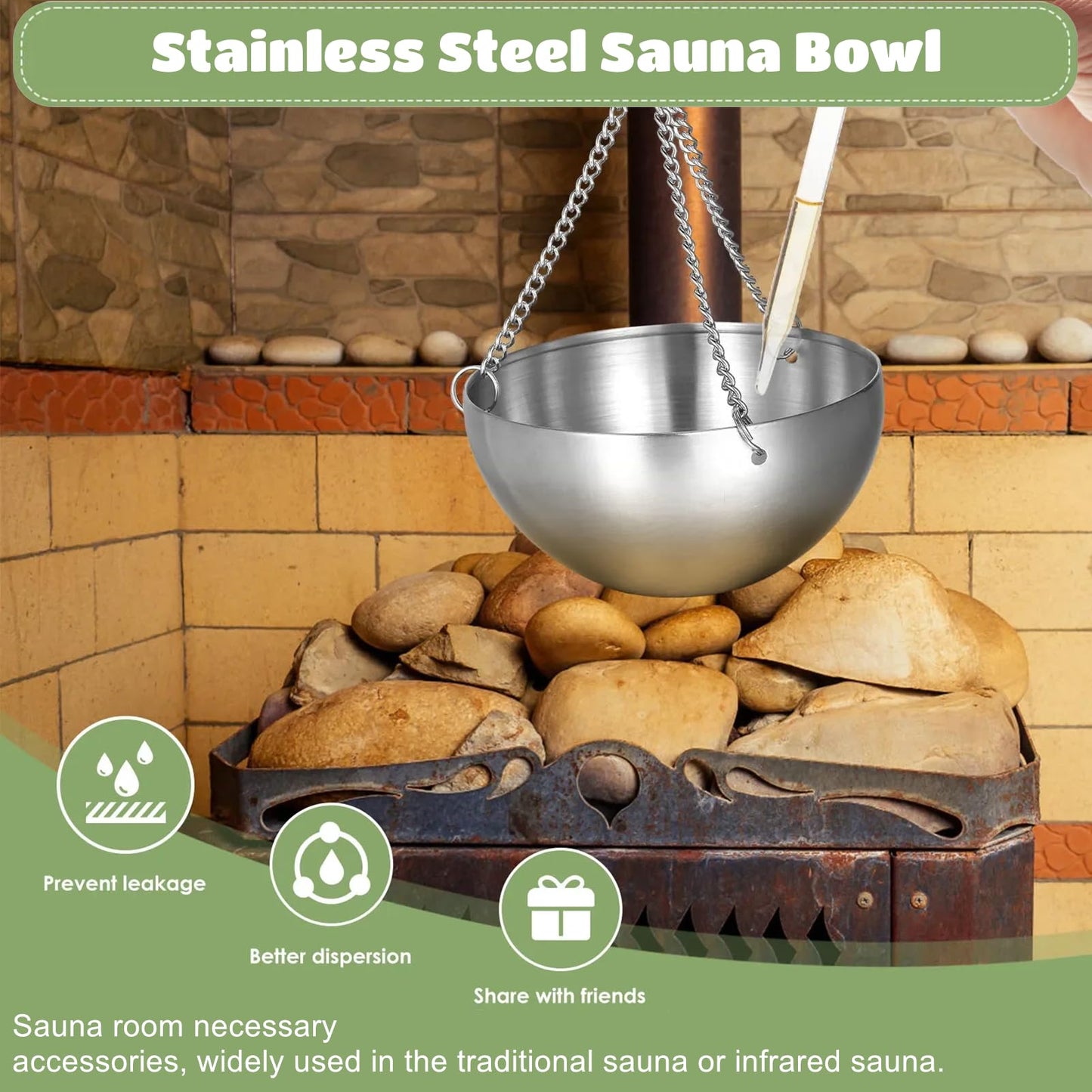 Duocon Bowl Sauna, Stainless Steel Bowl with Accessories, Sauna Herb Bowl, Hanging Sauna Vaporizer Bowl, for Sauna and Spa Infusions, Gift Ideas