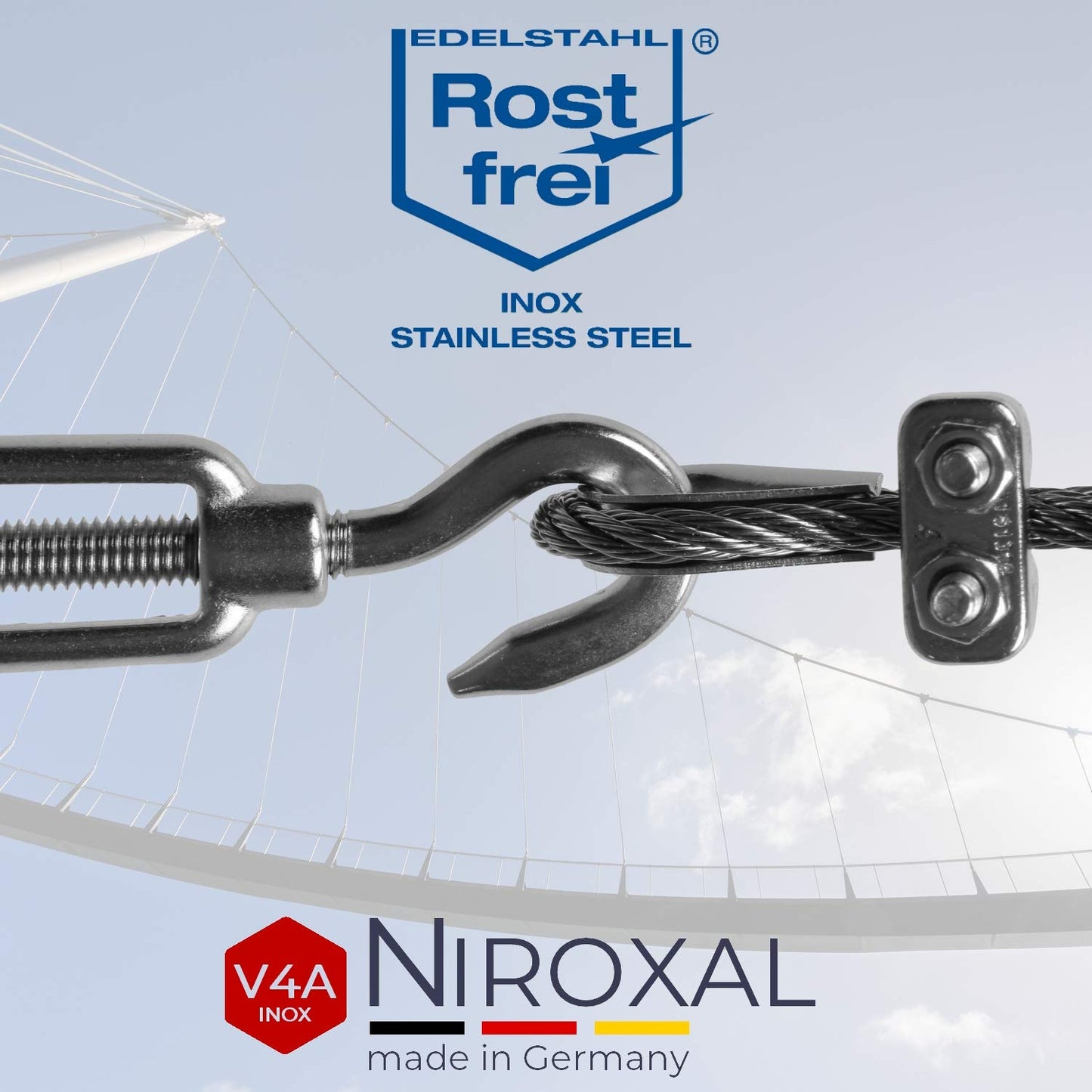 5 stainless steel turnbuckles with two eyes, rustproof in V4A according to DIN 1480 1478. Cable tensioner eye-eye screw tensioner tensioning screw M 8 mm.