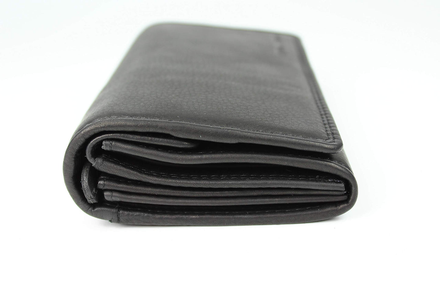 High-quality large vintage leather women's wallet with extra compartments in black - 17.5x10x4cm (W x H x D). Made of soft leather.