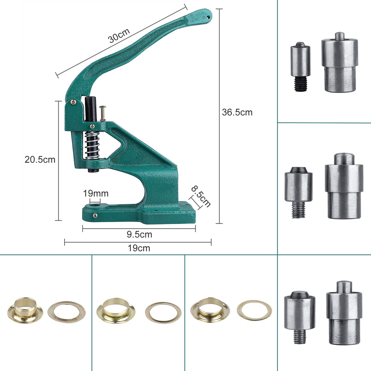 Joyful eyelet press set, eyelet pliers set hand press eyelet machine blind rivet pliers rivet pliers nut riveting pliers set 3 dies 900 eyelets 6/10/12 mm for leather crafting curtains drapes PVC