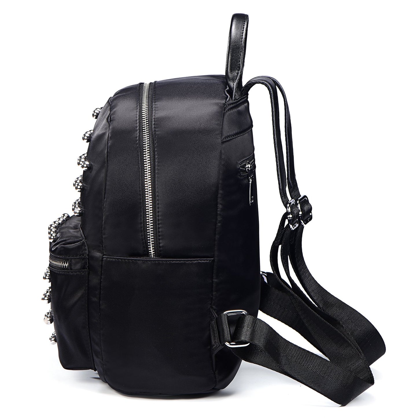DonDon Women's Backpack Faux Leather Studs Round Black