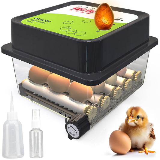 Incubator Fully Automatic 12 Eggs - Ideal for all age groups | Hatching Machine Chicken Egg Turning and Moisture Control - Integrated Eggshell + 5 Year Protection - Okköbi OBI-12