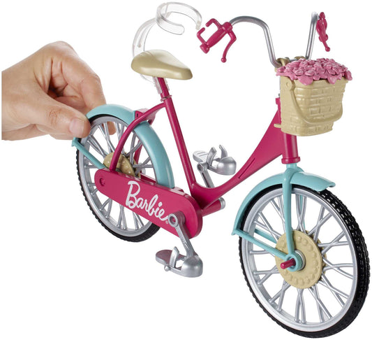 Barbie bike, bike with flower basket, moving wheels, pink bike doll, doll, gift for children, toy from 3 years, DVX55