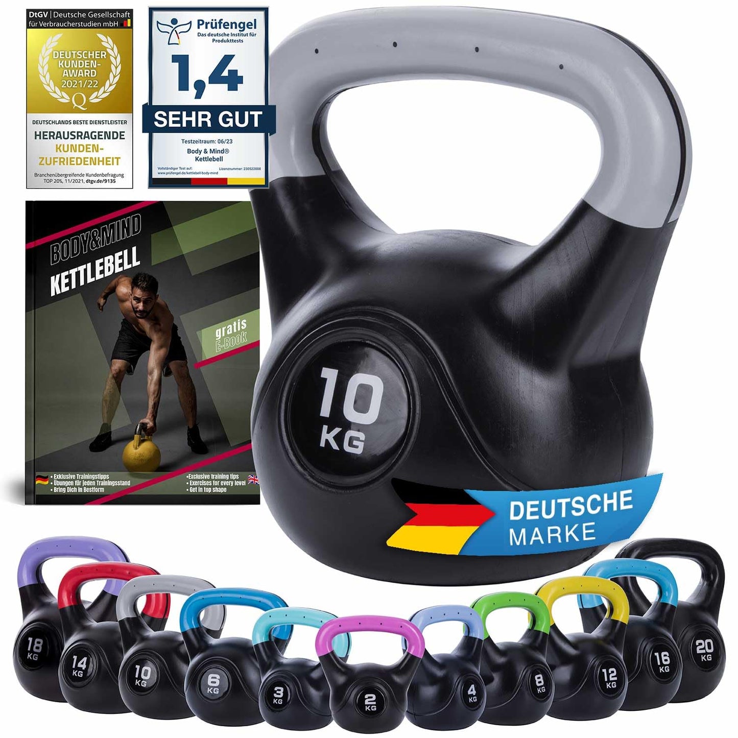 Body & Mind® Kettlebell Dumbbell 2-20 kg - Workout Weight Dumbbell for Strength Training - Professional Fitness Swing Dumbbell made of plastic (f - 10 kg)