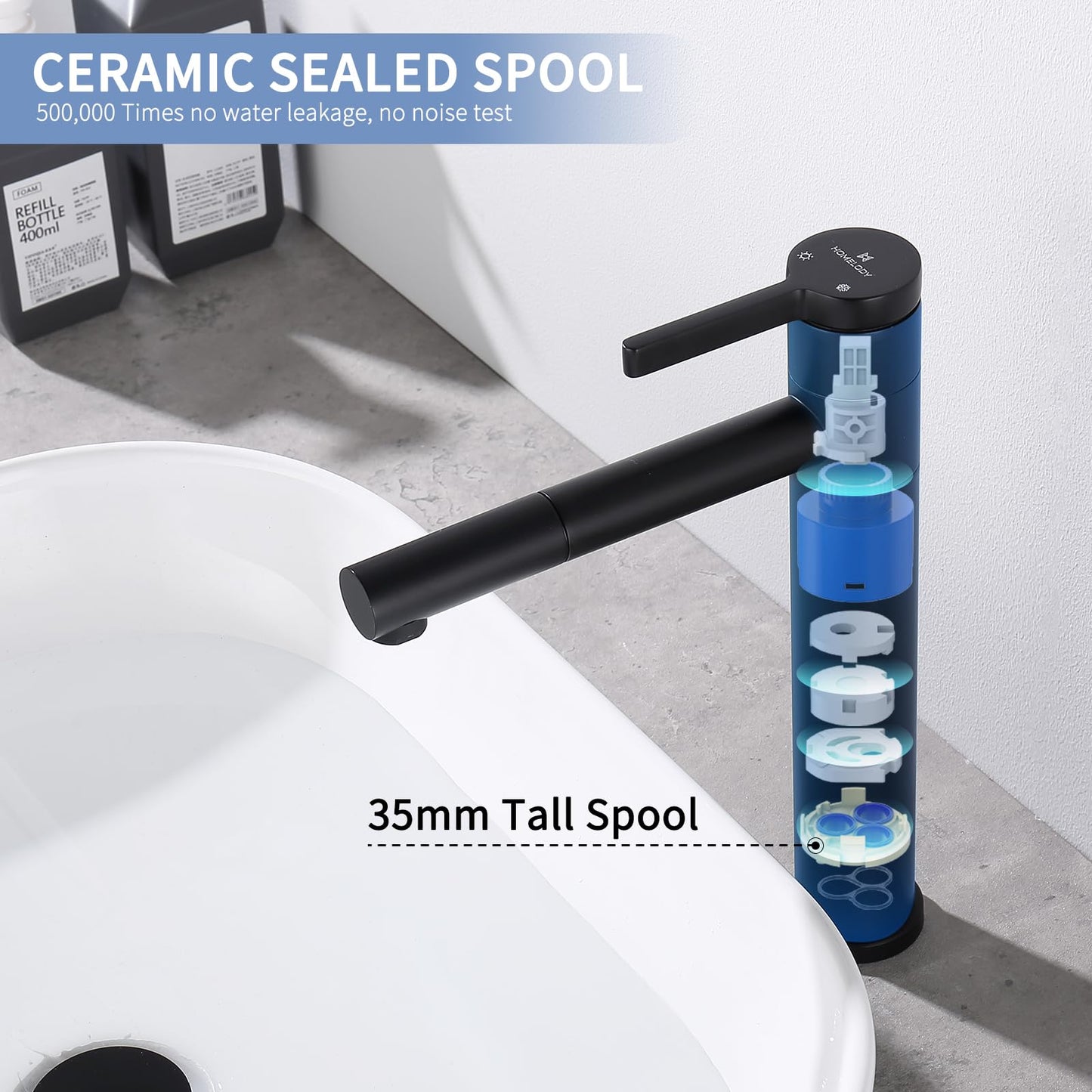 HOMELODY Black Bathroom Faucet High 360° Rotation Mixer Tap Sink Faucet Stainless Steel Water Tap Bath