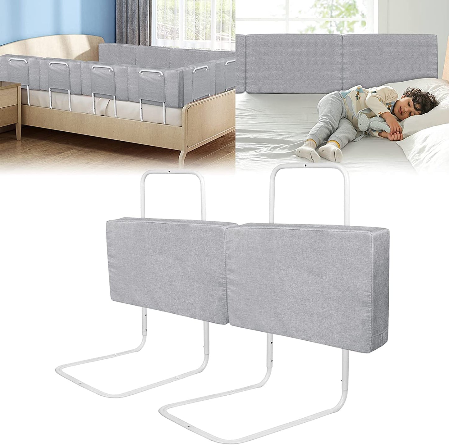 ACXIN 2 x Baby Bed Rails Guardrail Fall Prevention Bed Guard Adjustable Height Kids Bed Rail for Co-Sleeping and Toddler Bed (Linen Gray, 60cm)