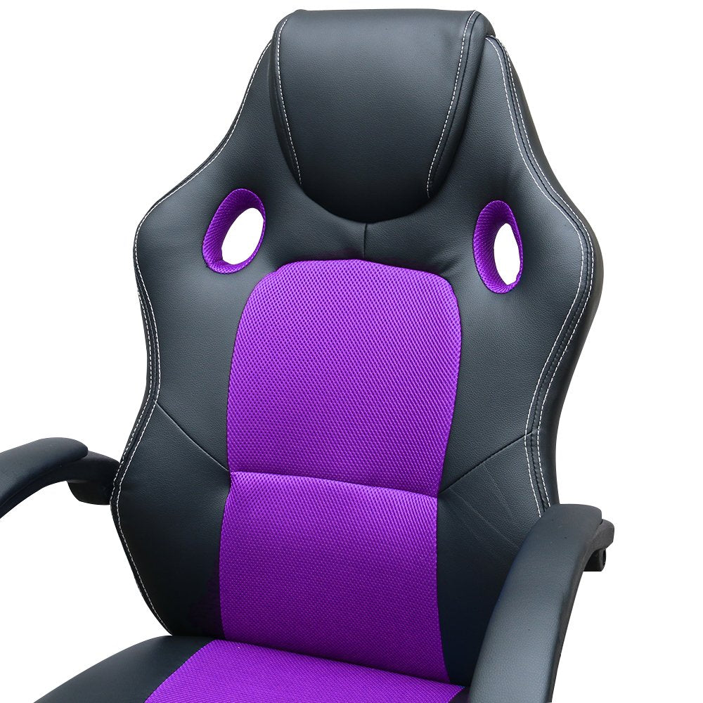 Panana office chair, PU leather+mesh desk chair, gaming chair with high backrest, swivel adjustable height computer chairs (Black+Purple)