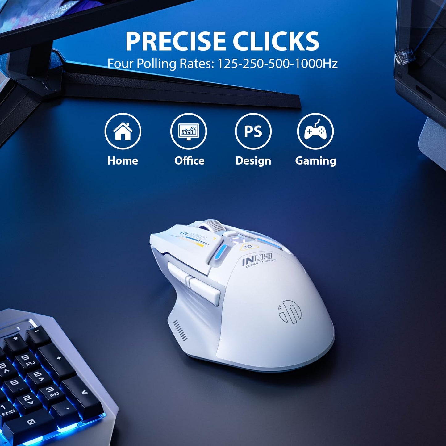 Inphic IN9 Gaming Mouse wireless, real Tri-Mode 2.4G Wireless/Type-C Wired/Bluetooth Mouse, 10k DPI, fully programmable, RGB lighting, Hyperspeed rechargeable wireless mouse for laptop PC.