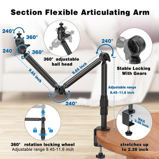 Rodison webcam stand holder, 78.4 cm desk camera mount with 1/4'' screws for DSLR cameras, ring light, projector, Logitech webcam, handycam, GoPro Hero 8 7 6 5.