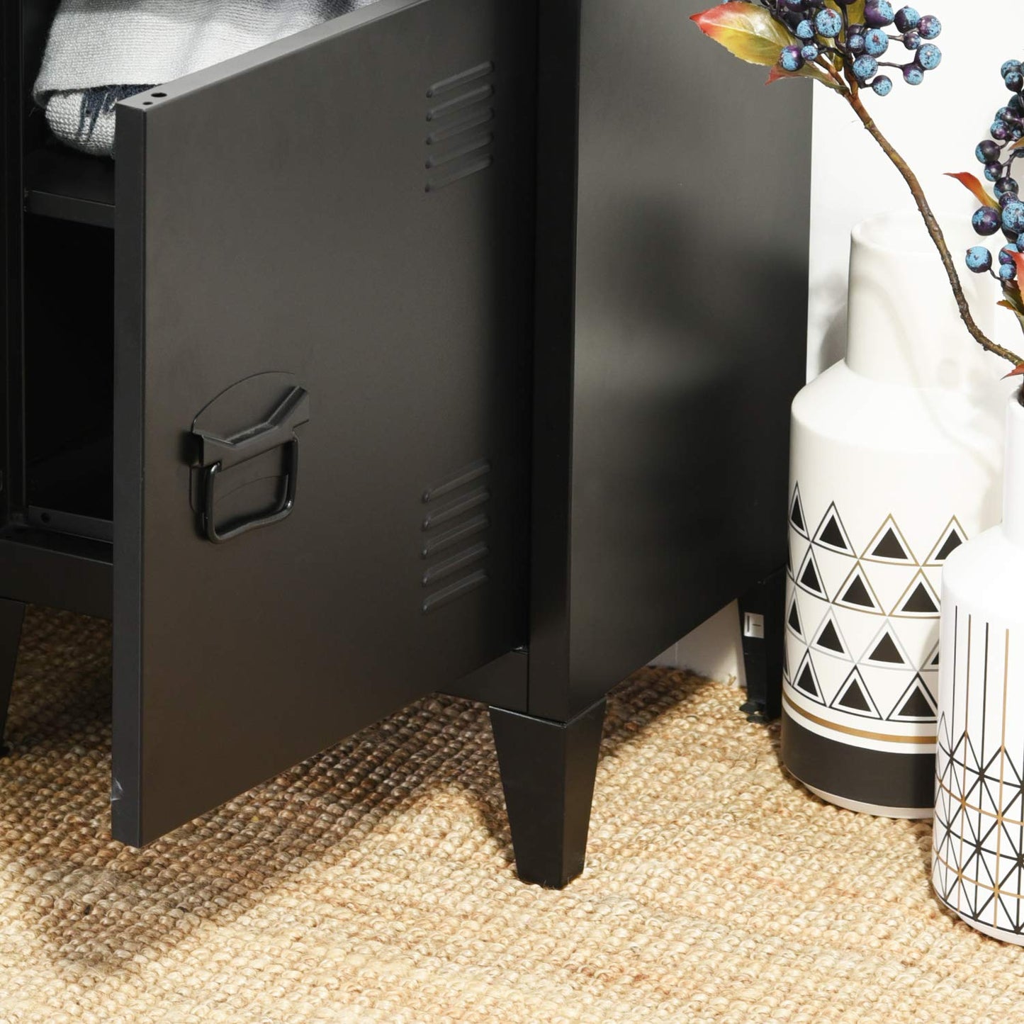 Small storage cabinet, steel cabinet, file cabinet, freestanding with 4 sturdy metal legs & scratch-resistant powder-coated surface, compact yet spacious, black, 30*40*57cm.