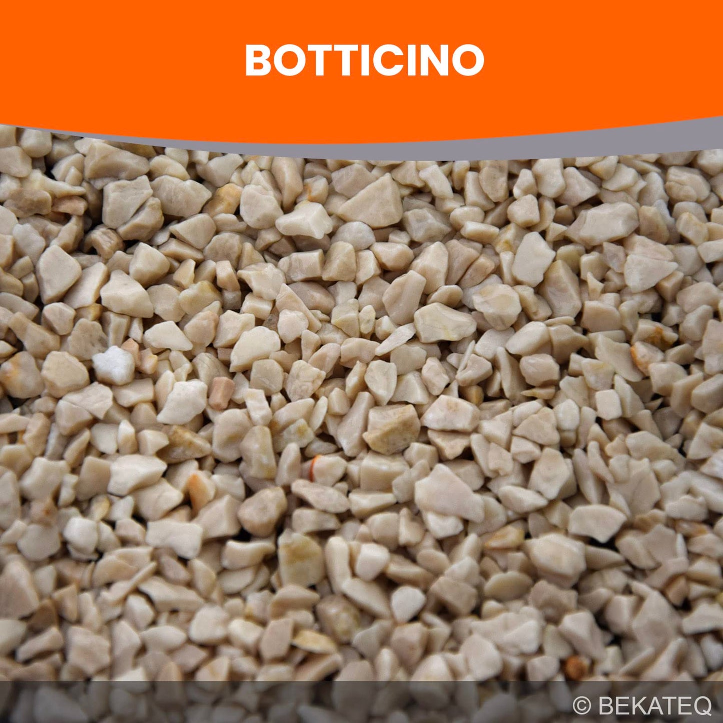 Stone carpet outdoor up to 2.5sqm - 25kg marble chippings in Botticino + 1K PU adhesive binder 1kg - Weatherproof, UV-resistant, water-repellent, heat-resistant, cold-resistant - BEKATEQ BK-605PU