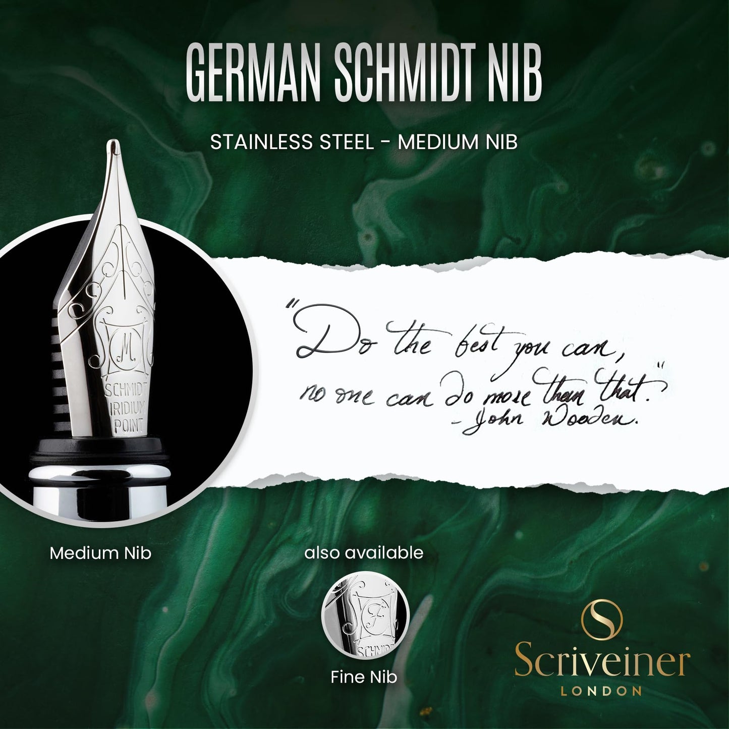 Scriveiner British Racing Green Personalized Pen - Stunning Green Lacquer Luxury, Chrome Finish, German Schmidt Nib (Medium), Best Engraved Fountain Pen Gift Set, Name Engraving