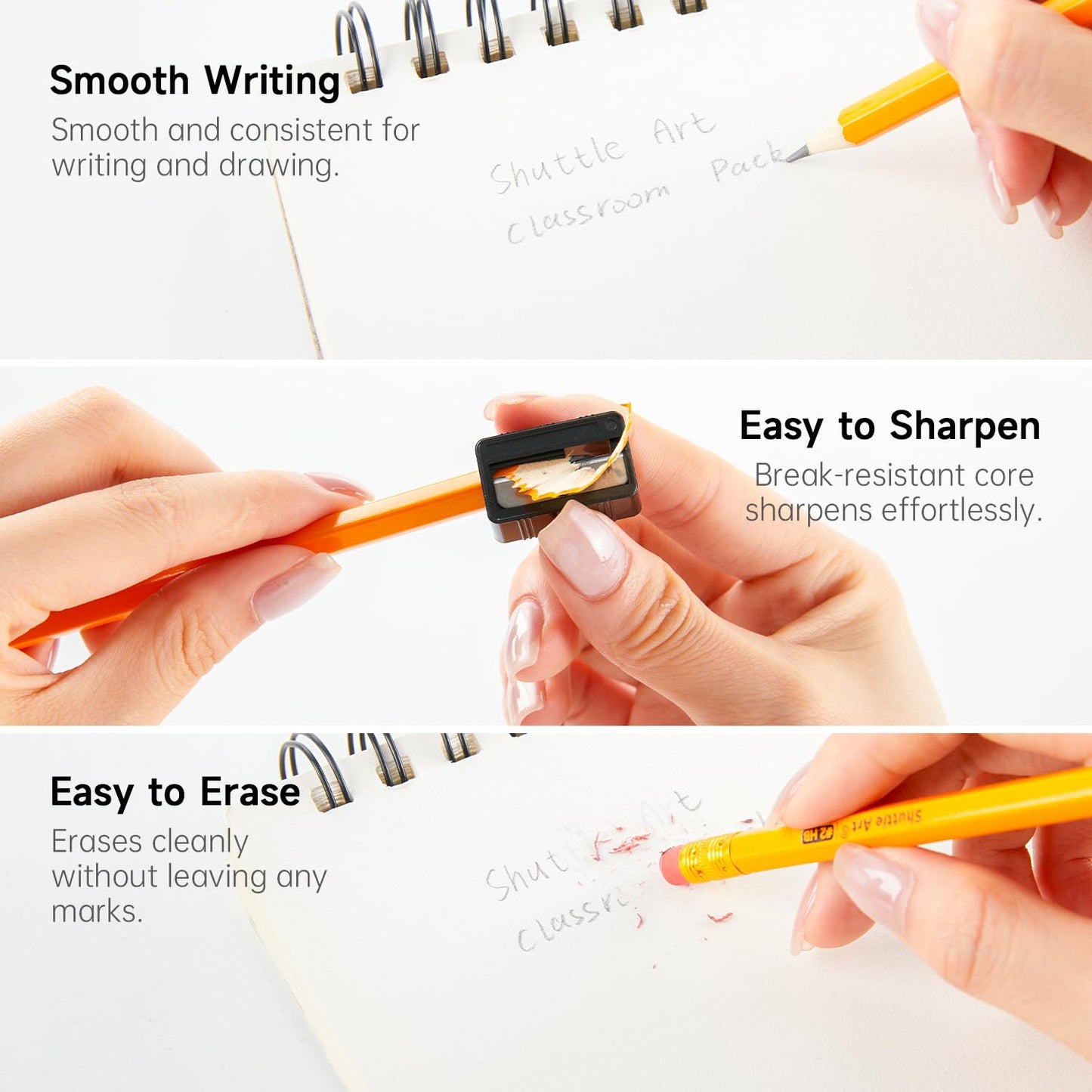 Shuttle Art HB Pencils, 180 pre-sharpened yellow pencils with eraser, graphite pencils in bulk packaging, pencil set for kids and adults for writing, drawing, and sketching.