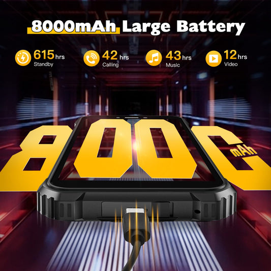 OUKITEL WP5 Outdoor Smartphone Unlocked, 8000mAh battery Outdoor Handy, 7GB 64GB, expandable to 1TB, Android 11, IP68 Waterproof, 4G Dual SIM, Global Version 5.5'' Triple Camera Face/Fingerprint ID