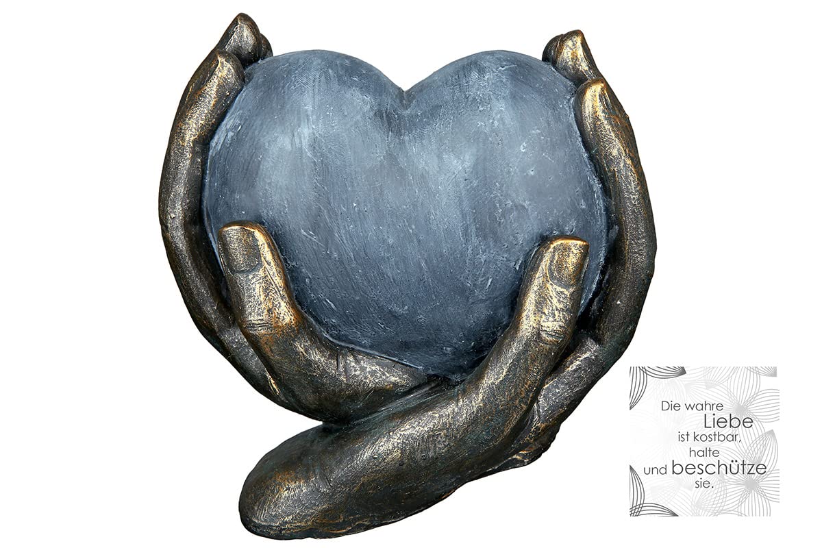 Casablanca modern design GILDE deco sculpture heart in hands - poly - gift birthday christmas - deco living room - color: bronze gray - height 15 cm.