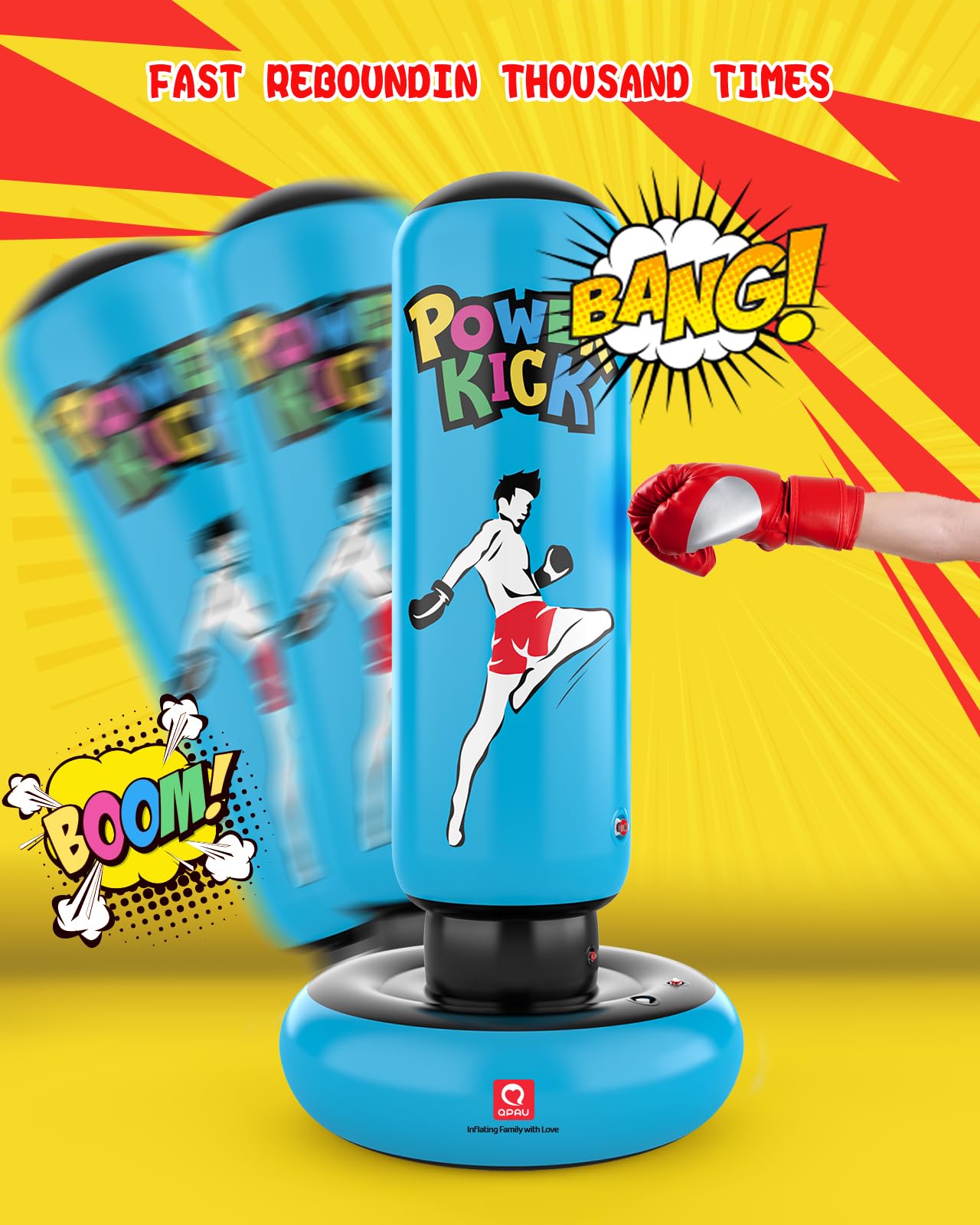 QPAU Kids Punching Bag, 168cm tall, gifts for boys and girls ages 5-12 for practicing Karate, Taekwondo, MMA, and releasing pent-up energy (Blue)