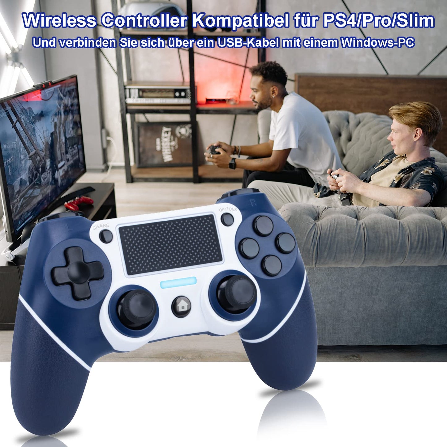 DuLingKer Wireless Controller compatible for PS4/Pro/Slim, Bluetooth gaming controller with vibration function, 6-axis gyro, turbo, 1000mAh battery, audio, game controller compatible with PS4