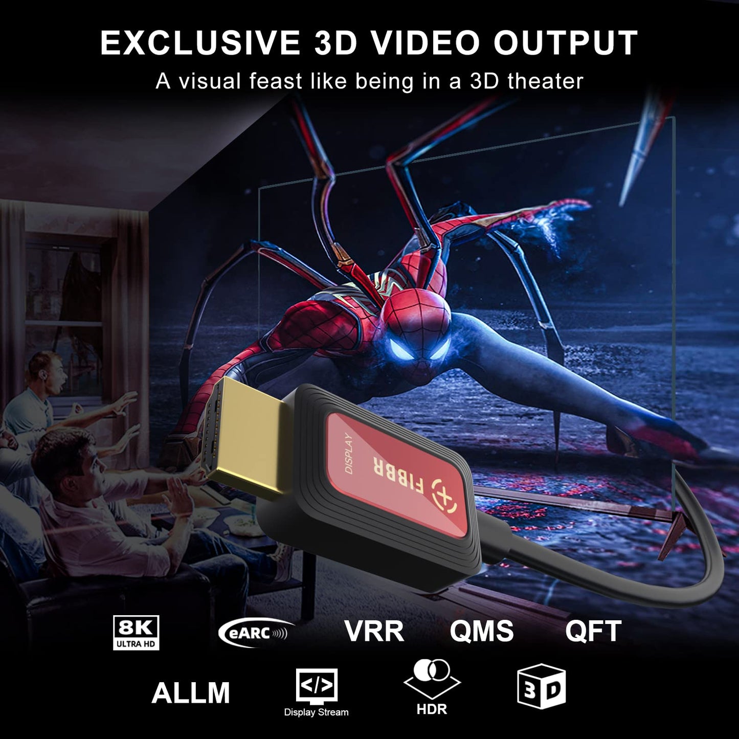 8K Fiber Optic HDMI Cable 5M, 48Gbps High-Speed HDMI 2.1 Cable 8K@60Hz 4K@120Hz Dolby/Dynamic HDR/HDCP 2.3/eARC HDMI fiber optic cable unidirectional, compatible with Blu-ray/TV box/HDTV/projector.