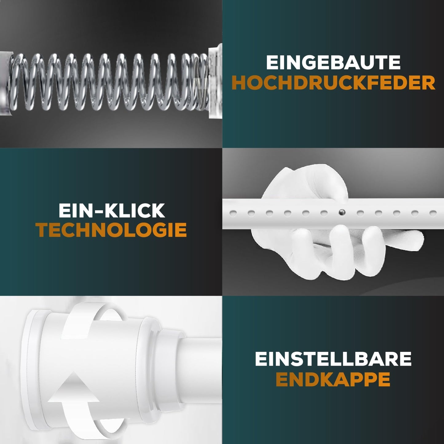 MEISENBERG Tension Curtain Rod 320-370cm, White, Ø 32mm, No Drilling Curtain Rod for Windows, Showers, and Partitions.