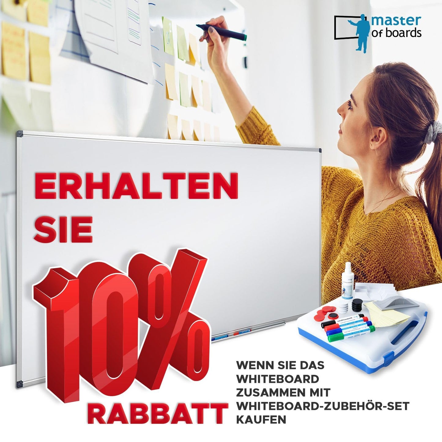 MOB Magnetic Whiteboard 60x45cm with aluminum frame and detachable pen tray for office, home, and school. Scratch-resistant and dry-wipe magnetic board in portrait & landscape orientation.