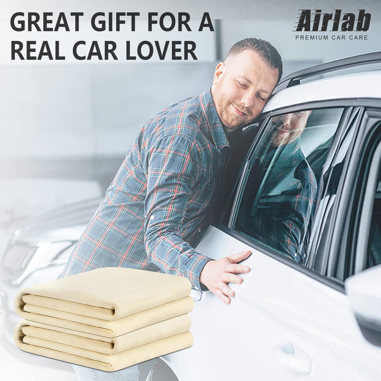Airlab 2-piece window leather car cleaning cloth, car leather drying cloth window leather made of genuine leather for car motorcycle windows.