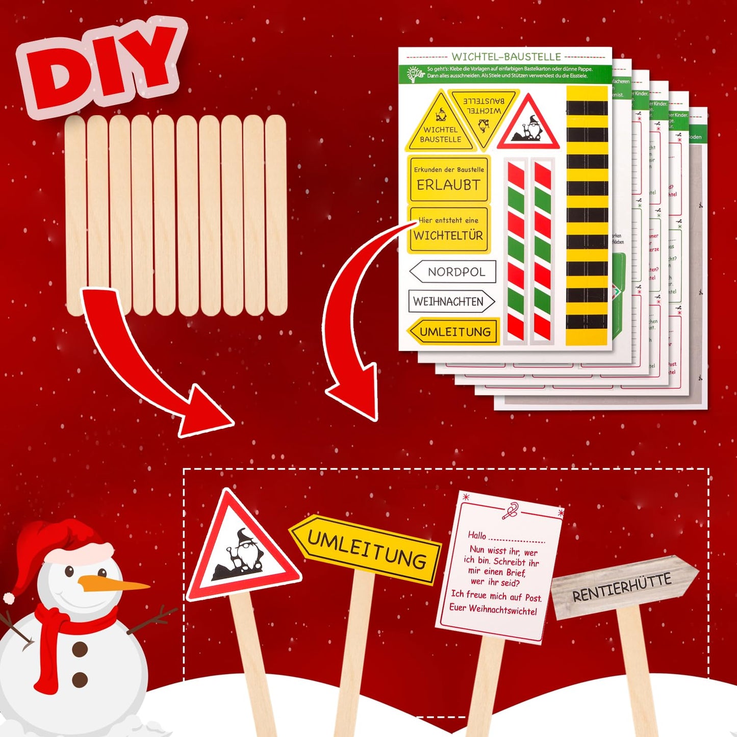 PRAY 52 Piece Elf Door Set with letters, construction site, mailbox, boots, wreath, ladder Elf Accessories Christmas Elf letters Christmas Elf Advent Calendar Children's Decoration