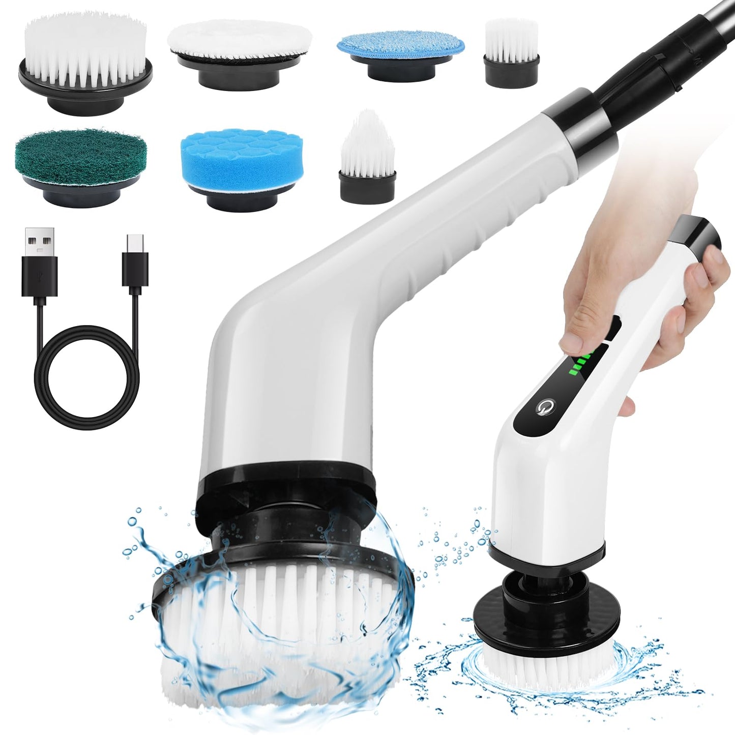 OSDUE Electric Cleaning Brush, 2024 New Electric Spin Scrubber Power Scrubber, Bathroom Cleaning Brush with 7 Replaceable Drill Brush Heads, with 137cm Adjustable Handle, for Tub, Floor.
