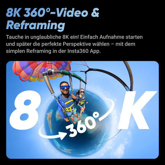 Insta360 X4 GPS Bundle - waterproof 8K 360° action cam, 4K wide angle videos, invisible selfie stick, detachable lens protector, 135 min battery life, AI editing, stabilization.