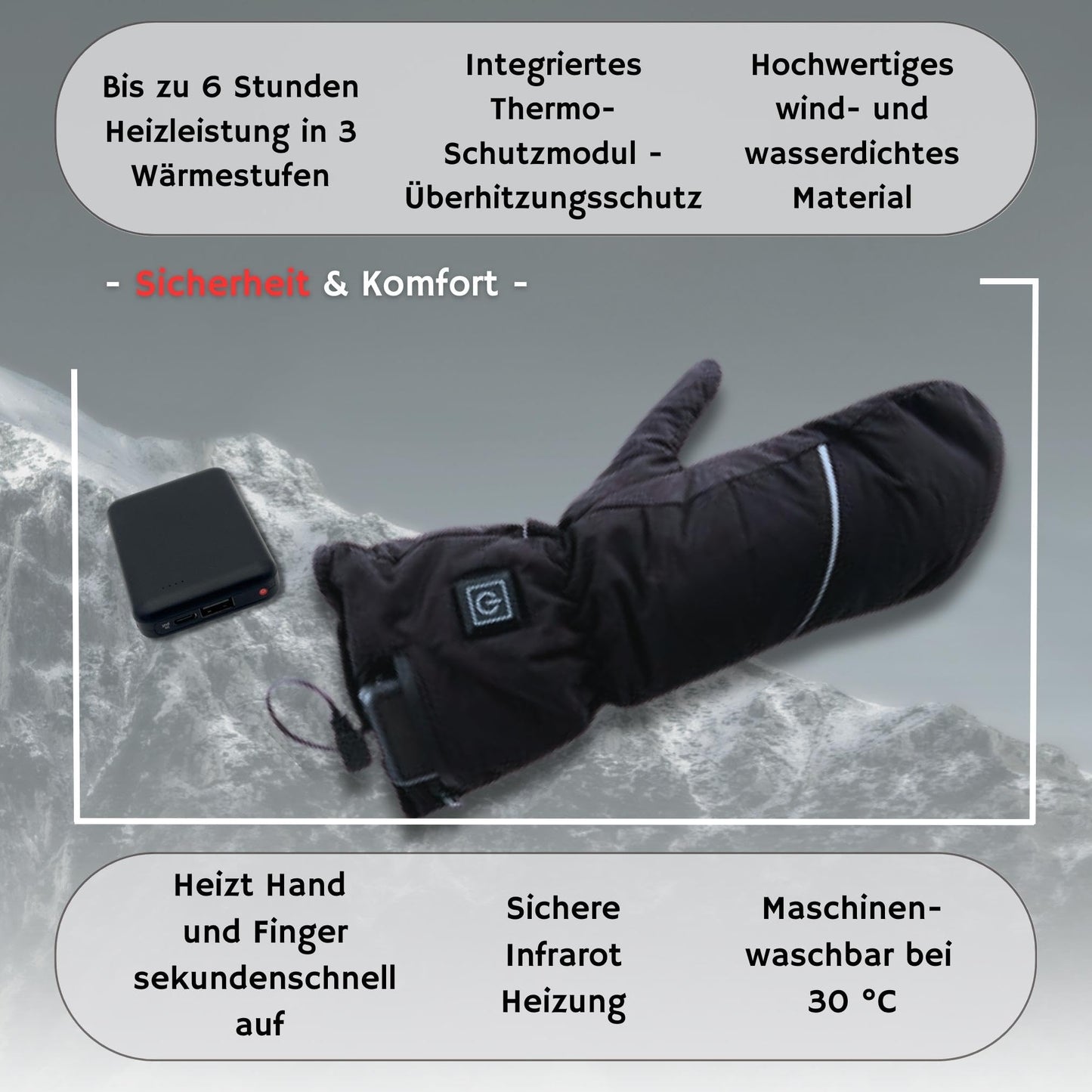 NorthHeat optimized heated gloves | heated mittens for men & women in 3 sizes | rechargeable heating gloves | skiing and outdoor