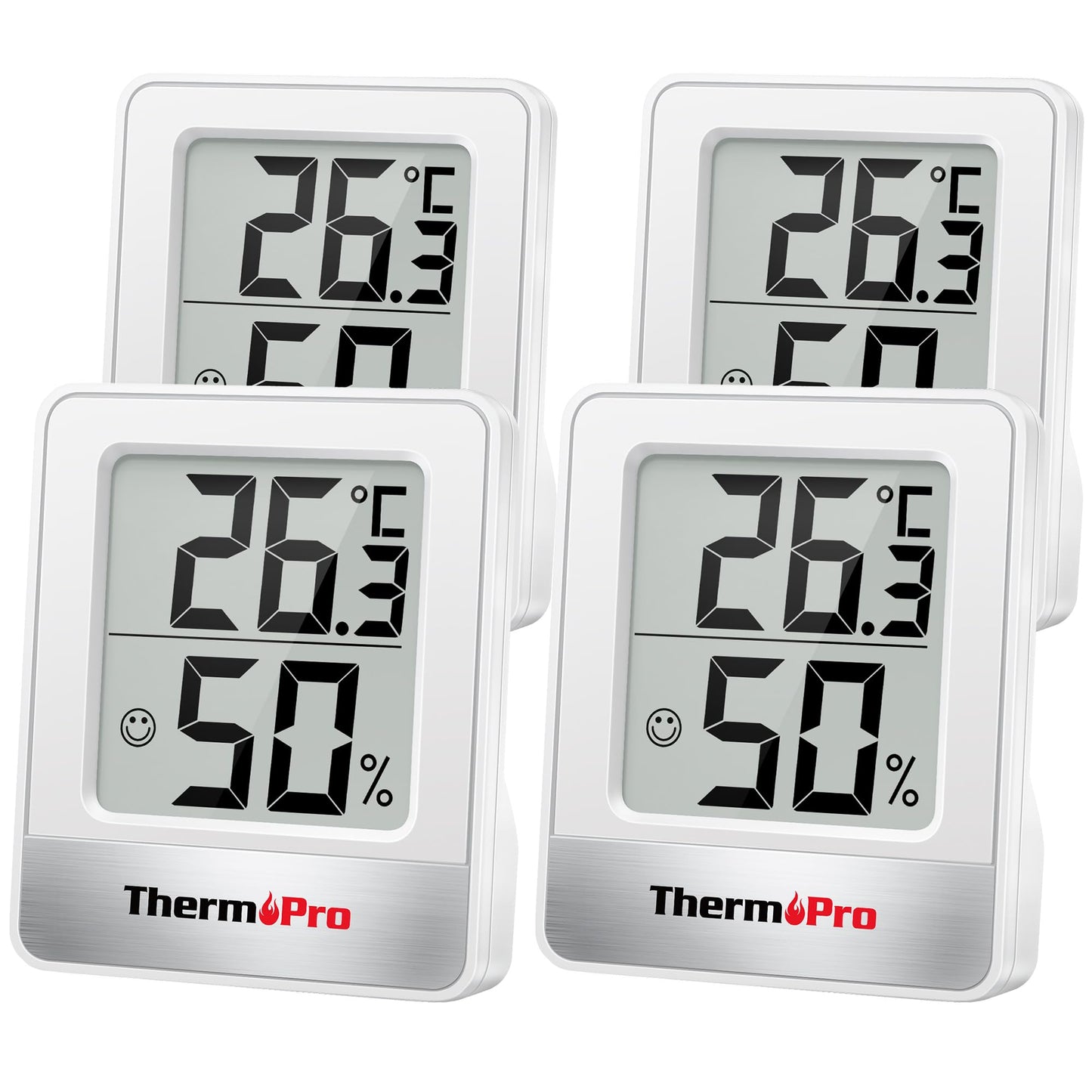 ThermoPro TP49W-4 Digital Mini Thermo-Hygrometer Thermometer Room Thermometer 4 in 1 Indoor Temperature and Humidity Monitor with Smiley Indicator