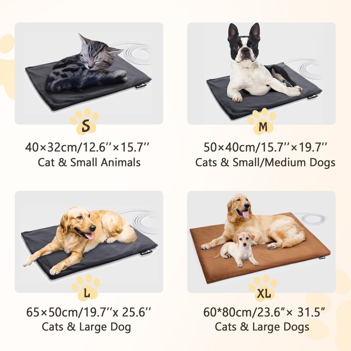 Pecute Pet Heating Pad Dog Bed Large Dogs Cats, Warming Mat Washable with Constant Temperature, Safe Waterproof Heated Blanket Pet Mat, for Newborns & Elderly Animals XL 80*60cm