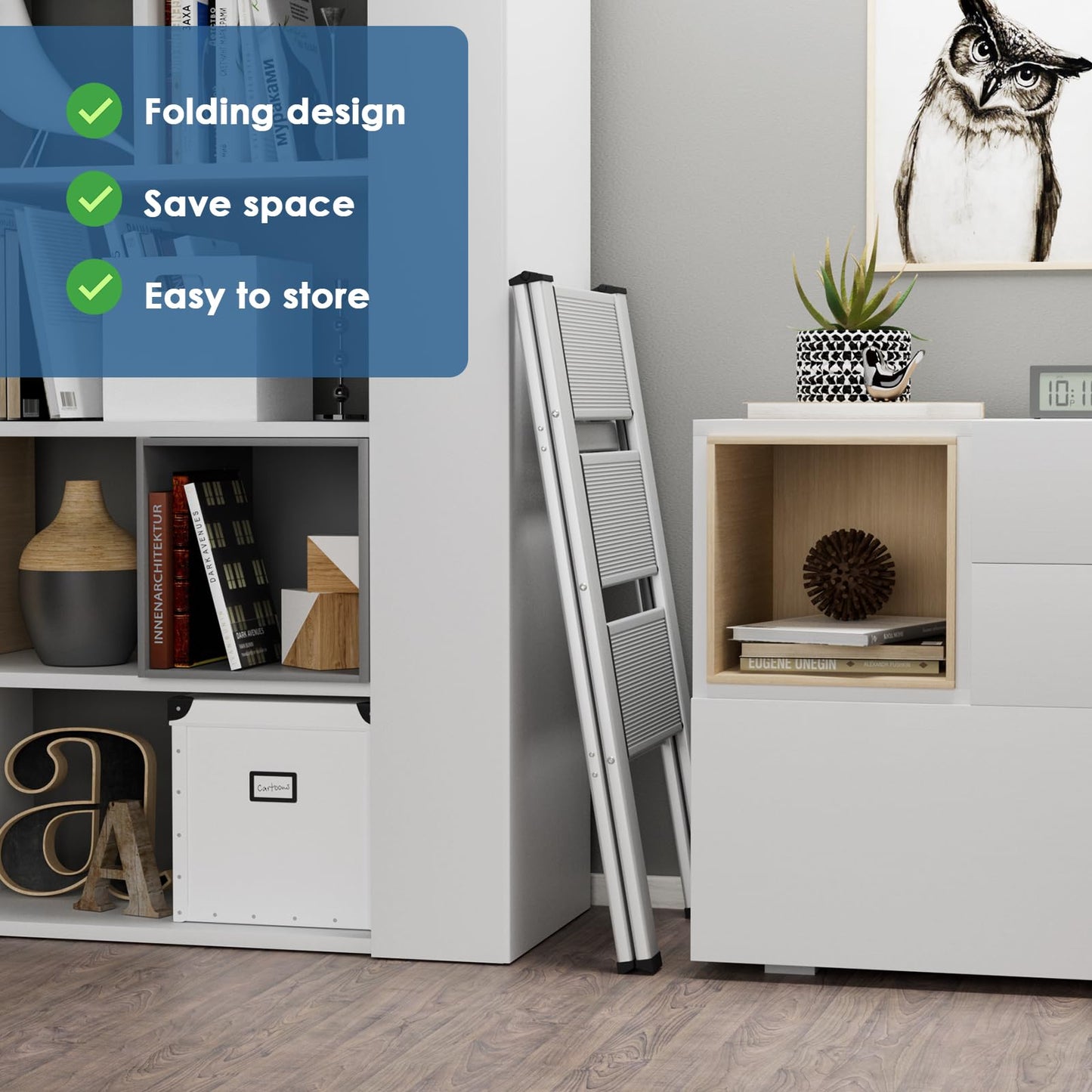 TLGREEN Aluminum Step Ladder 3-step Foldable Ladder Non-slip Standing Ladder Household Ladder Multifunctional Step Stool Easy to Store up to 150kg Load Capacity for Kitchen Household Outdoor Office Silver