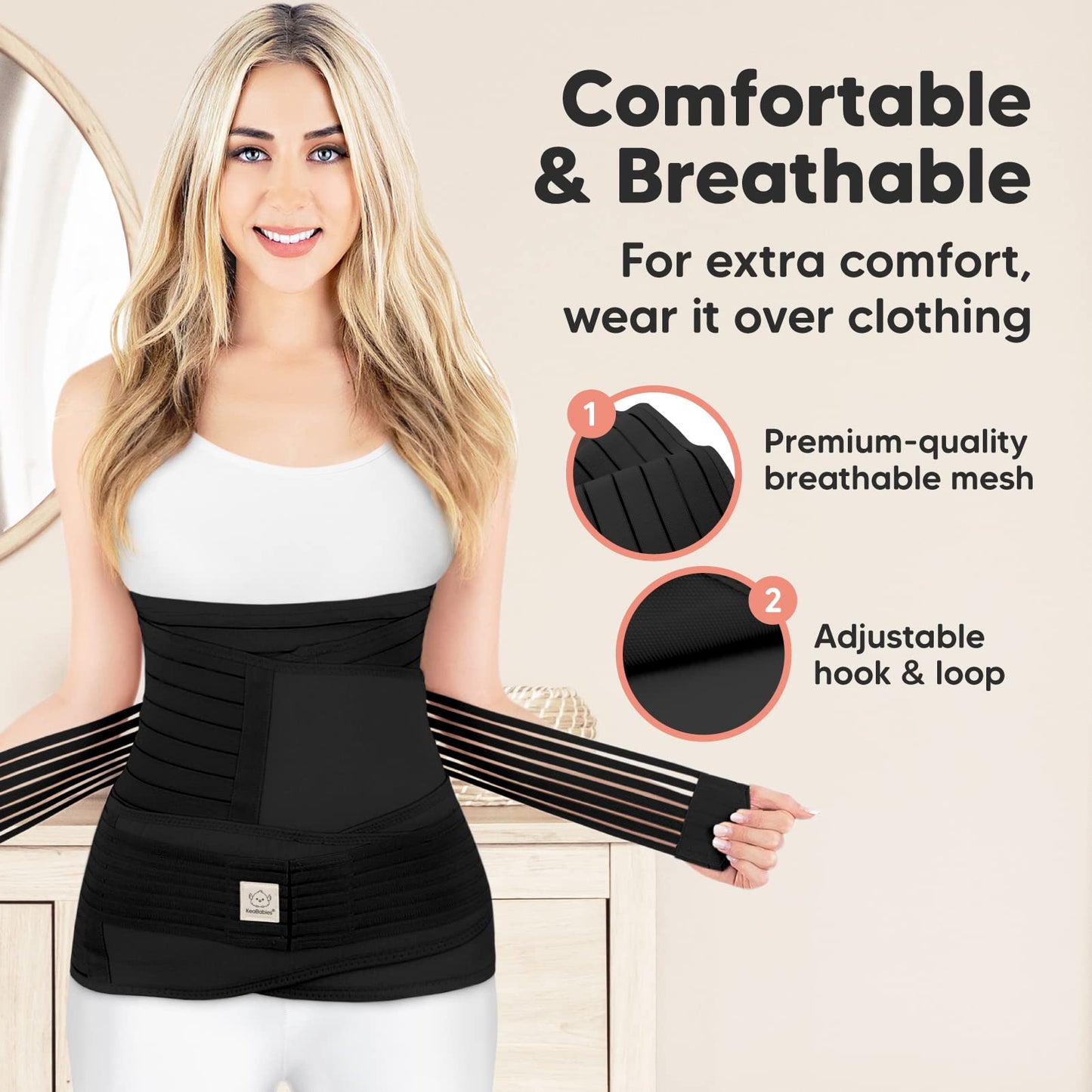 KeaBabies Revive 3 in 1 Postpartum Belt for Women - Belly Wrap After Birth C-Section, Recovery Belt After Birth, Belly Band After Birth, Pregnancy Belly Wrap (Midnight Black, M/L)
