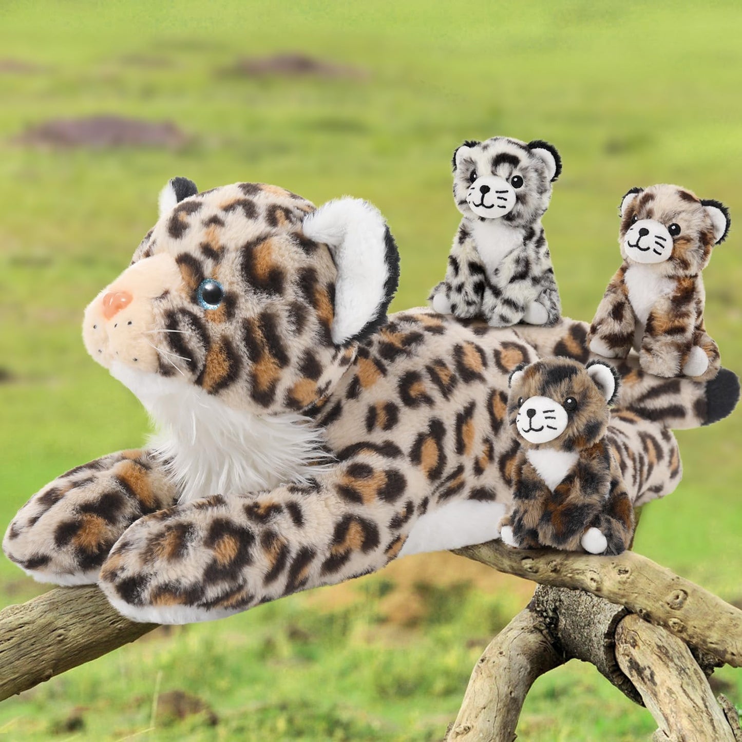 MorisMos 45cm Giant Leopard Stuffed Animal XXL with 3 plush babies in the belly, large lying plush cheetah Leopard XXL, Fluffy plush toy leopard teddy gift for kids