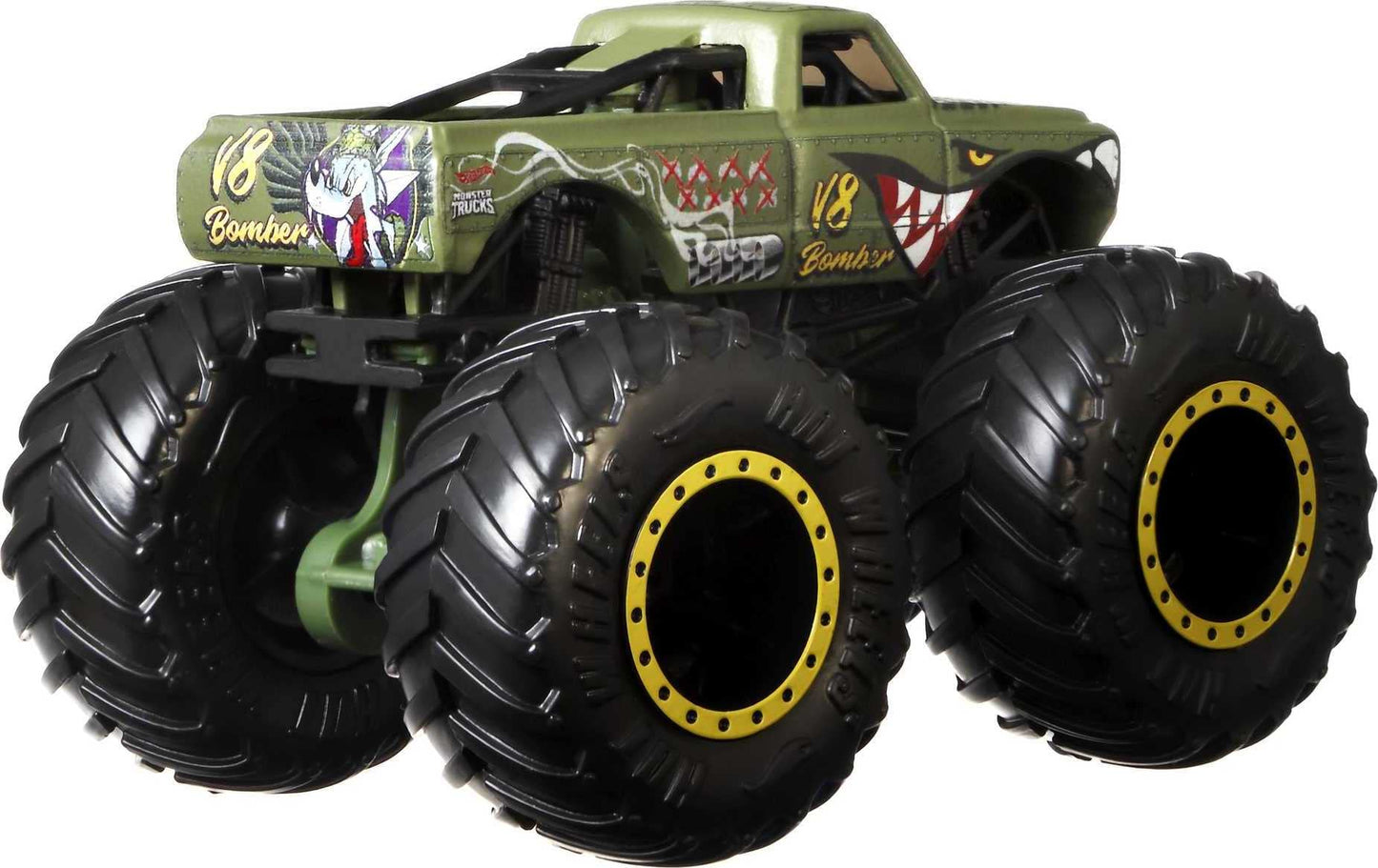 Hot Wheels GBP23 - Monster Trucks 1:64 Die Cast Assortment with huge wheels, gift for kids aged 3-6, includes 4 toy cars, Black, 4-pack