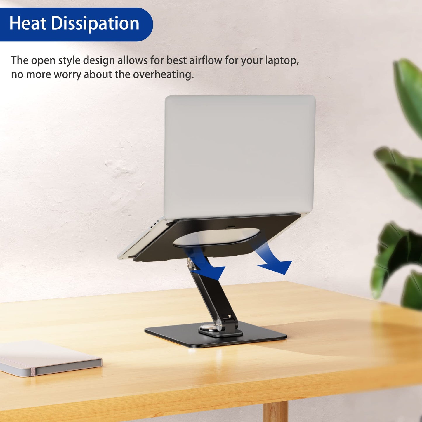 BESIGN LSX7 Laptop stand with 360 Rotating Base, Adjustable ergonomic Notebook Stand, Laptop stand compatible with 10-15.6" Laptops (Black)