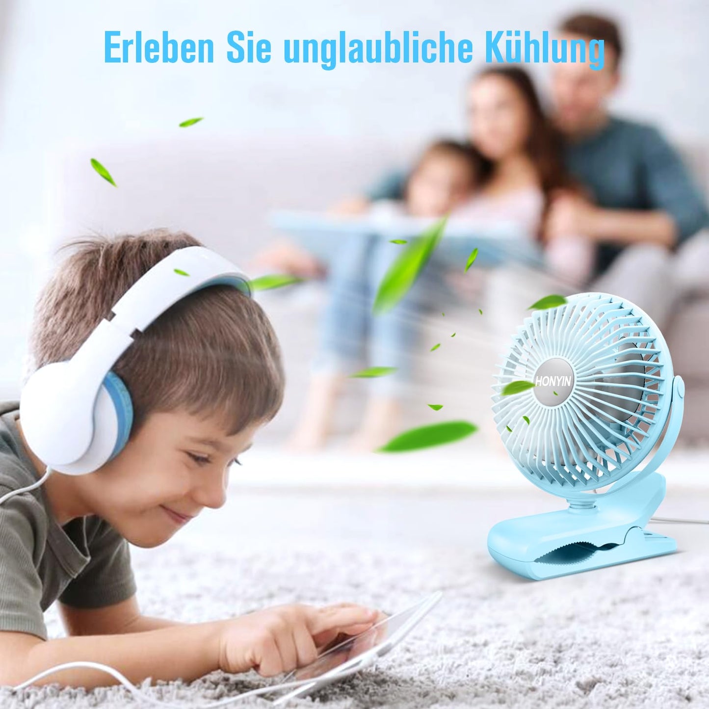 HONYIN Mini Fan with Clip, 720 Degree Rotation Small USB Fan, Strong + Stable Clamp, 3 Speed Levels, Ideal as Desk Fan in Office and Bedroom.