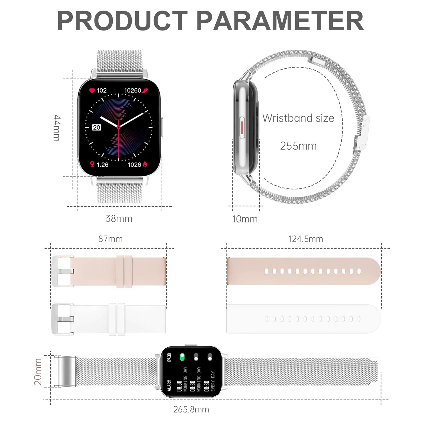 Women's smartwatch with phone function 1.69" personalized screen fitness watch for women with pedometer, calorie counter, heart rate monitor, sleep tracker, menstrual cycle tracker, SpO2. Smart Watch compatible with iOS and Android.