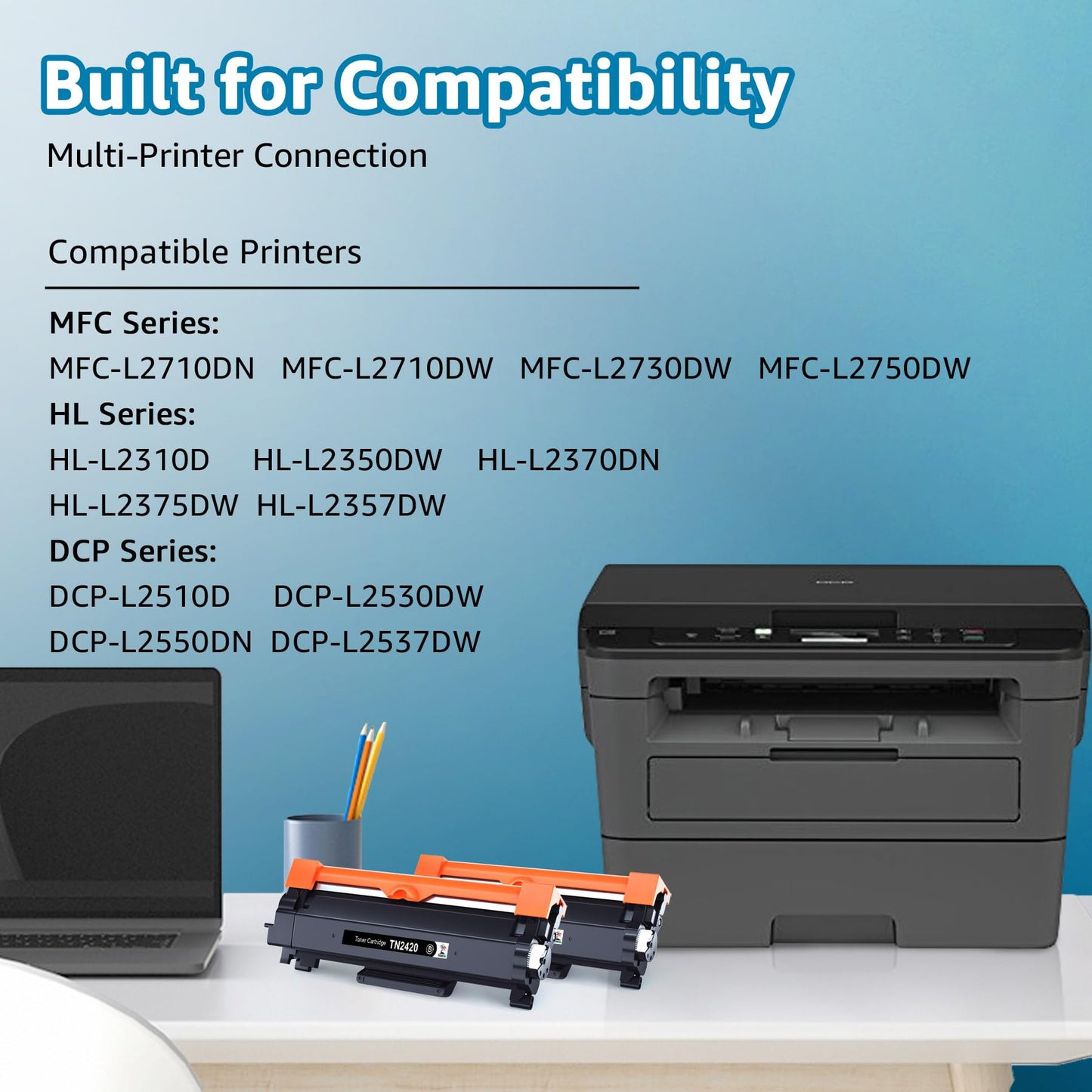 TN2420 compatible for Brother MFC-L2710DW, Brother HL-L2350DW, Brother DCP-L2530DW. Brother TN2420 TN2410 toner for Brother MFC-L2710DN, HL-L2310D (2 black).