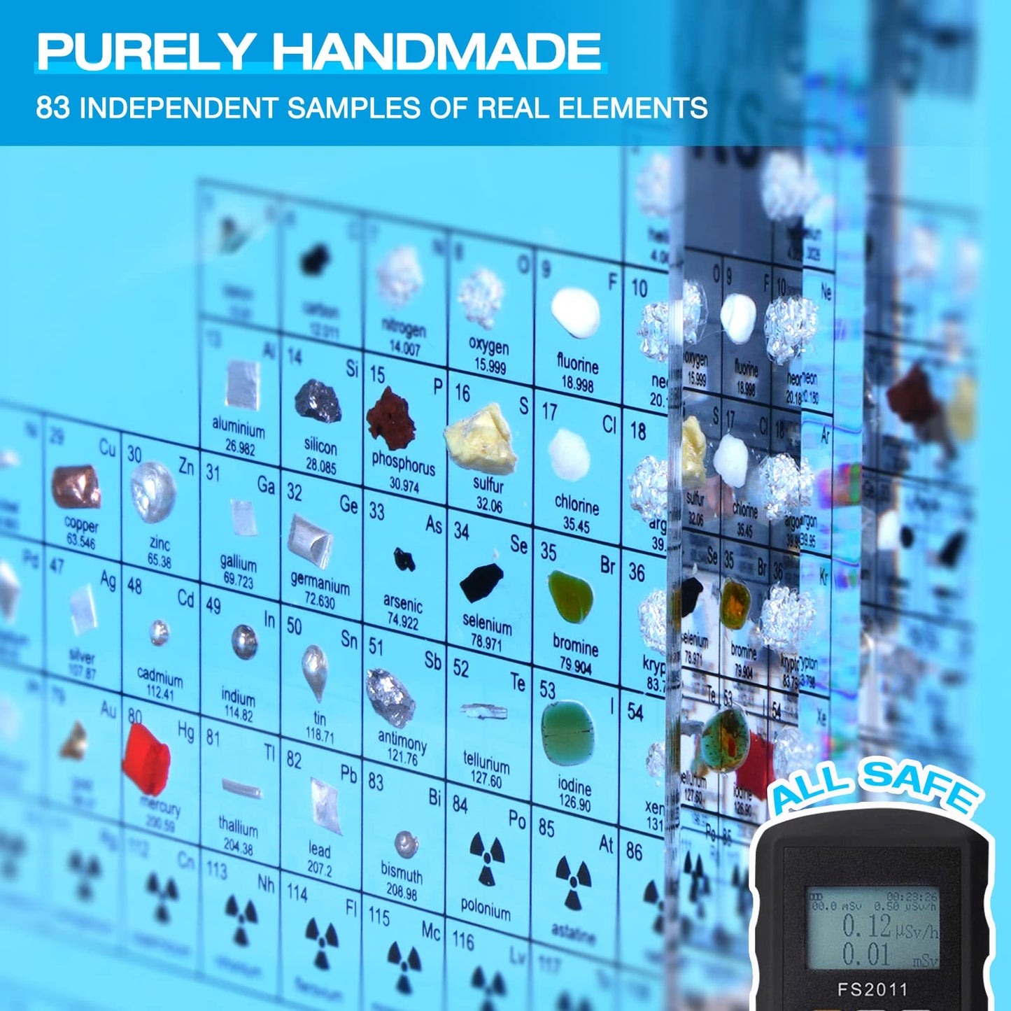 Jeebel Periodic Table of Real Elements, LED acrylic periodic table lamp with 83 real element samples, a great educational tool for crafting and creative gift for students, teachers, and children.