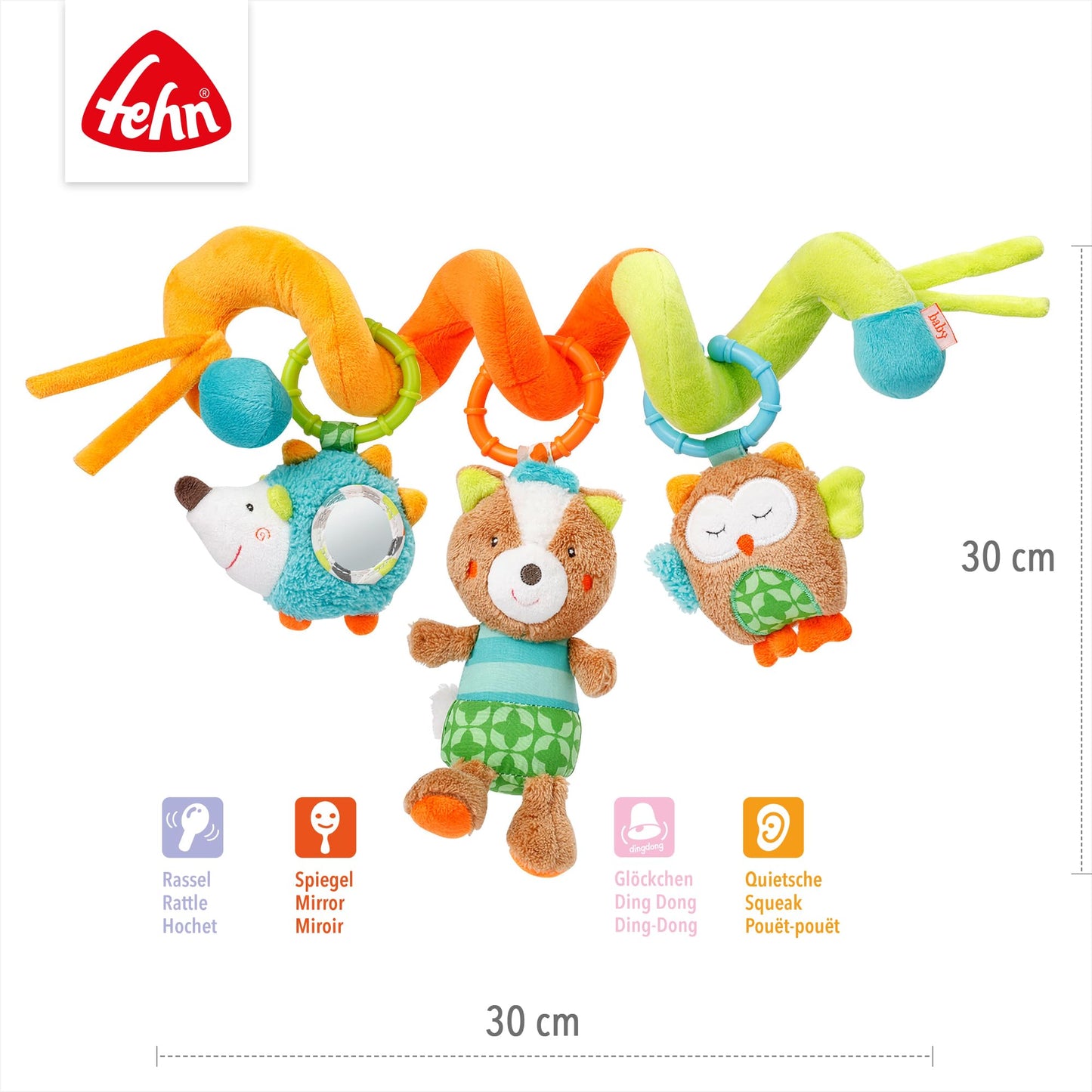 Fehn 071153 Activity Spiral Sleeping Forest - Fabric spiral for grasping and feeling for cribs, strollers, playpens - Suitable for babies and toddlers from 0+ months - Dimensions: 30cm long