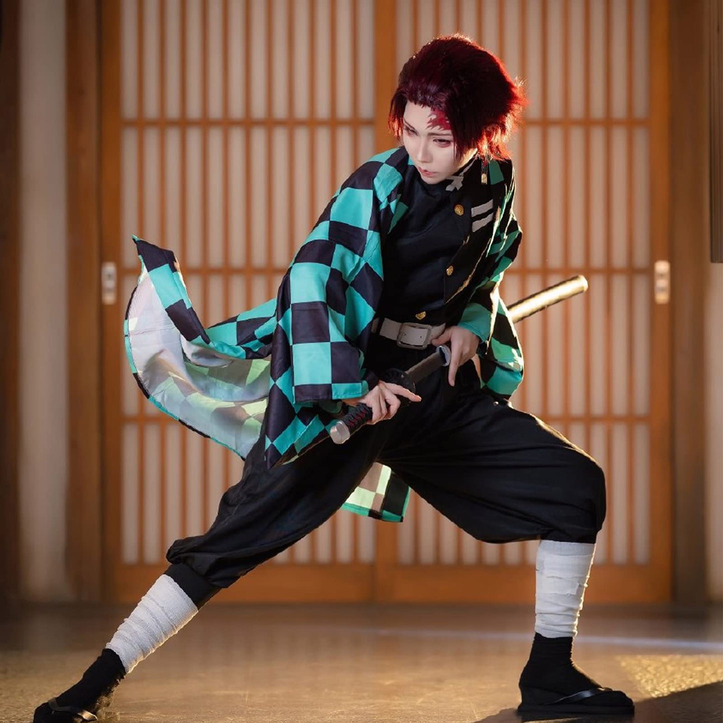 Alaiyaky Tanjirou cosplay costume with earrings, Tanjirou cosplay kimono Halloween jacket costume anime coat outfit for adults and kids (Small, Cosplay 1)
