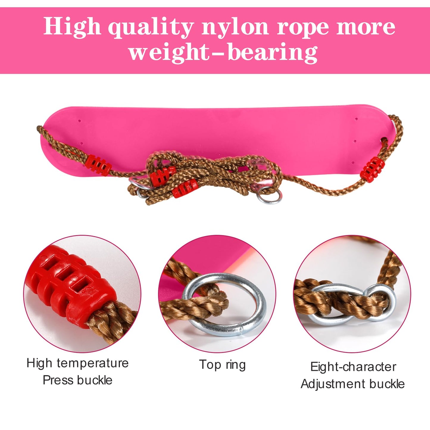 EXTSUD Swing Outdoor, Elastic Kids Swing EVA Soft Board U-Swing Board Swing Seat Swing Board Garden Toy Children, Pink