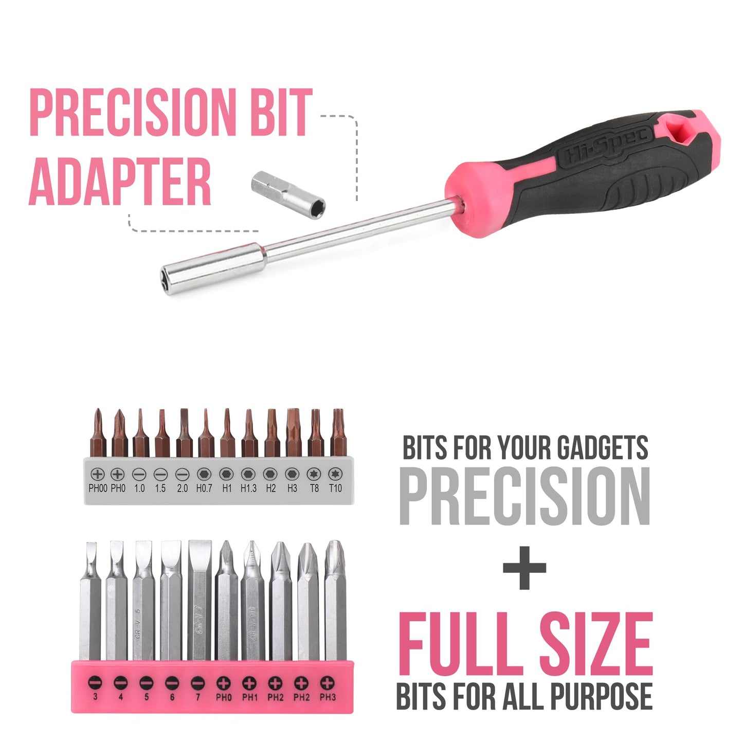 Hi-Spec 58 piece tool set in pink. Cordless drill toolbox tool kit: Tool case filled with 8V cordless drill - tools for women household workshop DIY.