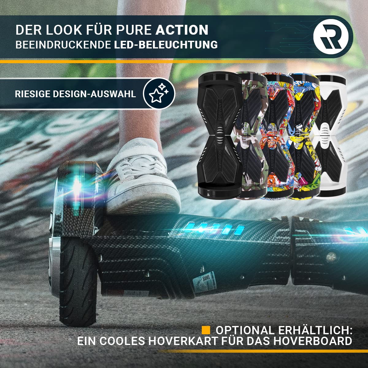 Robway W2 Hoverboard | ๐๐๐ ๐๐๐๐๐๐๐๐ ยฎ Hoverboards for kids, teens & adults - APP control - ๐ฎ x ๐ฏ๐๐ข Watt motors - Self-Balance function - Bluetooth (Matte Black)