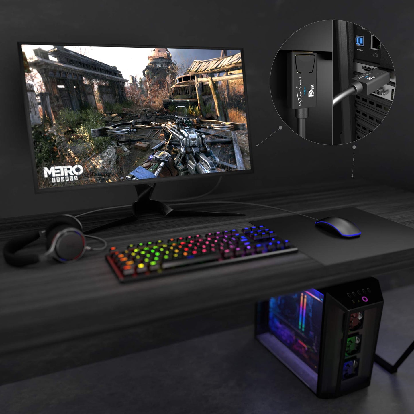 KabelDirekt - 8K DisplayPort Cable & DP Cable, with special A.I.S. shielding & official VESA certification - 2m (for DP 1.4 Gaming PC/Laptop/Graphics Card/Monitor with 4K@120Hz, 144Hz/165Hz/240Hz).